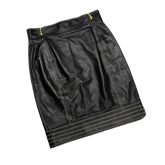 Escada Dresses & Skirts - Vintage Escada Leather Pencil Skirt Classic Biker Core Quiet Luxury Black 10